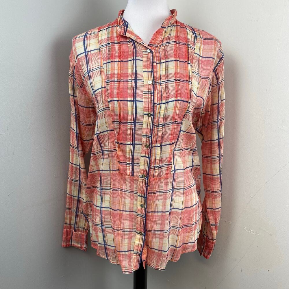 Free People One Pink Plaid Button Up Shirt Small
